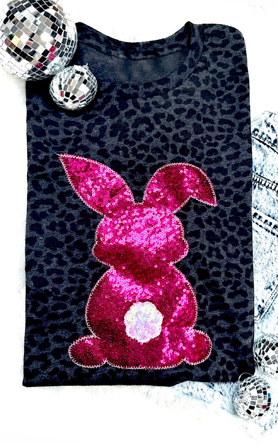Hot Pink Sequin Easter Bunny Tee, SM-3X