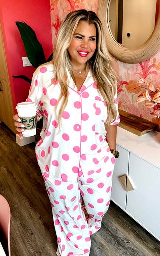 Sweet Dreams Pink Polka Dot Pajamas Lounge Set, LRG-3X