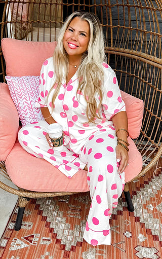 Sweet Dreams Pink Polka Dot Pajamas Lounge Set, LRG-3X