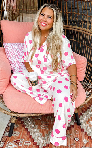 Sweet Dreams Pink Polka Dot Pajamas Lounge Set, LRG-3X