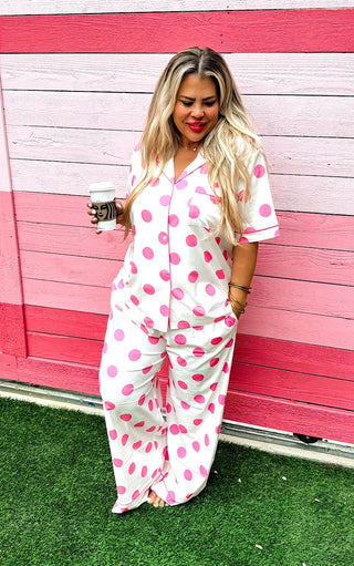 Sweet Dreams Pink Polka Dot Pajamas Lounge Set, LRG-3X