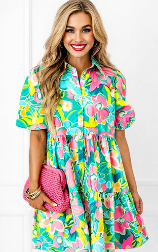 Wildflower Whimsy Green Floral Dress