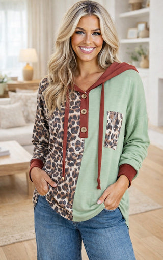 Cozy Contrast Leopard Pullover