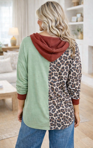 Cozy Contrast Leopard Pullover