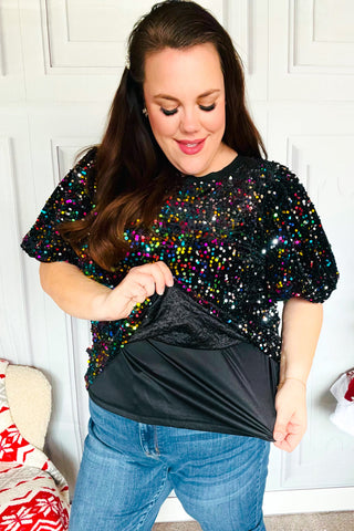 Toast To This Black Velvet Sequin Top, SM-3X