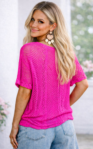 Bayside Breeze Pink Crochet Knit Top