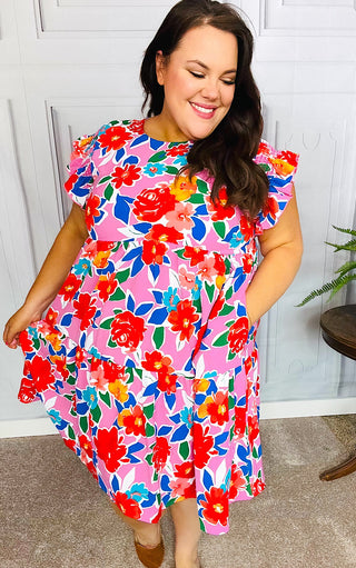 Brightest Blooms Floral Dress, SM-3X