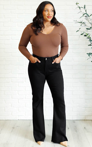 Flawless Fit Black Tummy Control Flare Jeans by Judy Blue, 0-24W