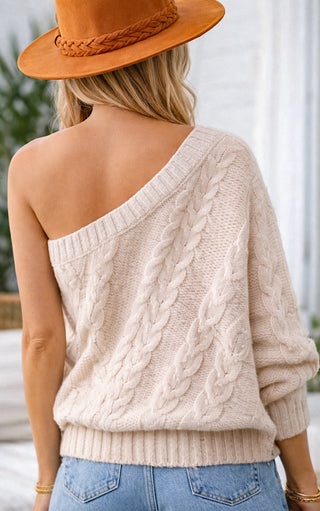 Made You Look Light Taupe One Shoulder Sweater