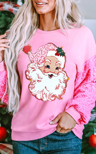 Vintage Santa Chenille Patch Pink Sweatshirt