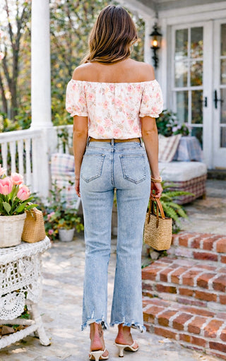 Riviera Crop Flare Raw Hem Jeans by RISEN