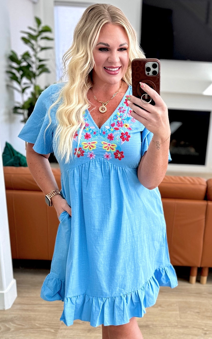 Sweetest Day Blue Embroidered Dress