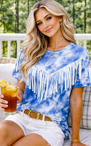 Happy To Be Me Blue Fringe Top
