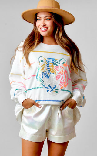 Rainbow Tiger Multicolor Sequin Sweatshirt