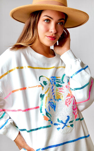 Rainbow Tiger Multicolor Sequin Sweatshirt