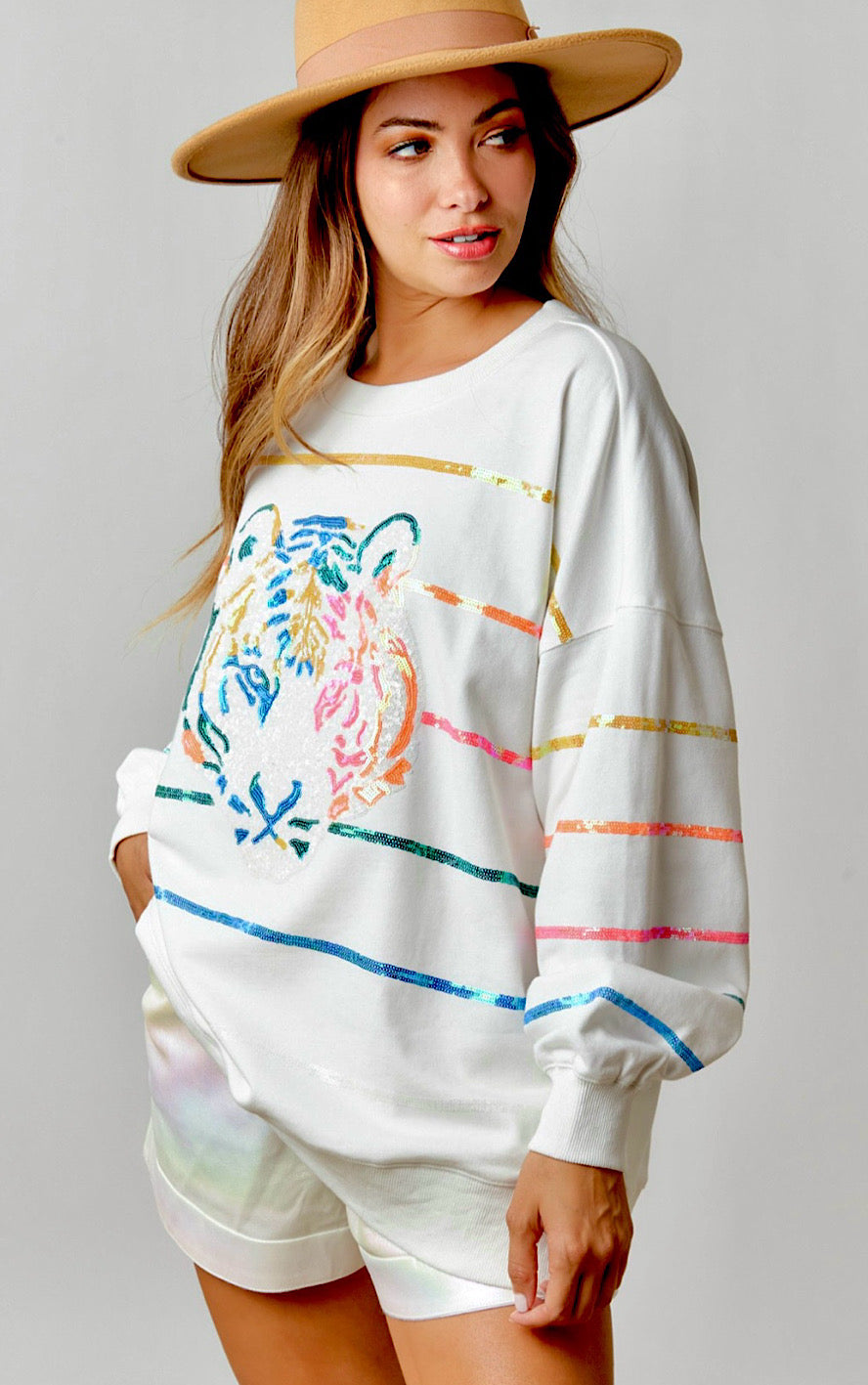 Rainbow Tiger Multicolor Sequin Sweatshirt