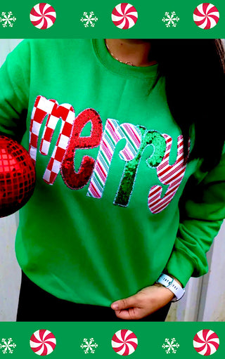 Gorgeous Green Merry Sequin Sweatshirt, SM-3X