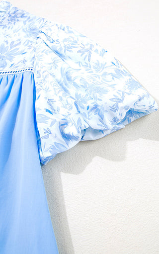Blissful Breeze Blue Puffy Sleeve Top