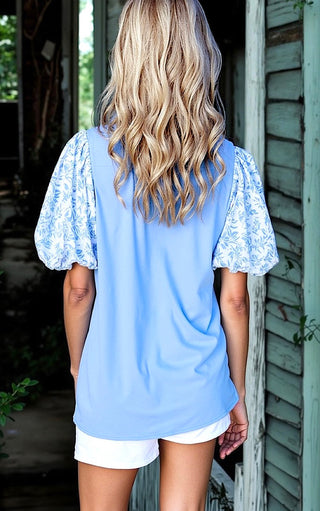 Blissful Breeze Blue Puffy Sleeve Top