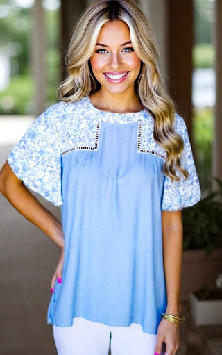 Blissful Breeze Blue Puffy Sleeve Top