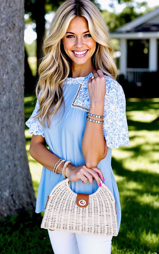 Blissful Breeze Blue Puffy Sleeve Top