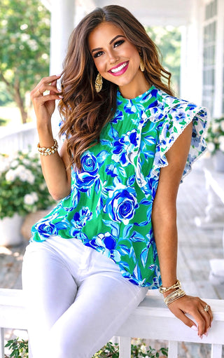 Seaside In Bloom Blue Floral Top, SHIPS 3/17