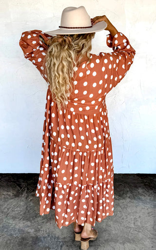 Autumn Muse Rust Polka Dot Dress, ETA 8/18