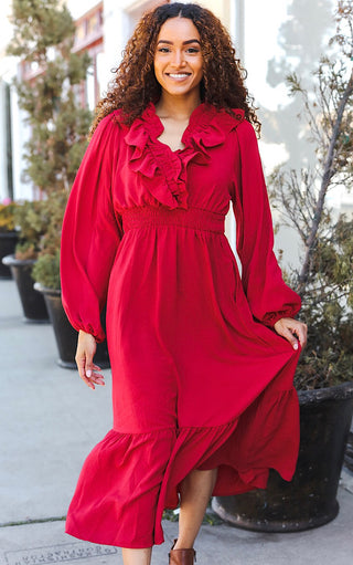 Timeless Charm Red Ruffle Dress, SM-3X