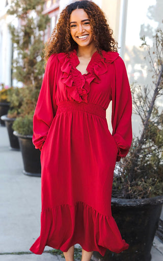 Timeless Charm Red Ruffle Dress, SM-3X