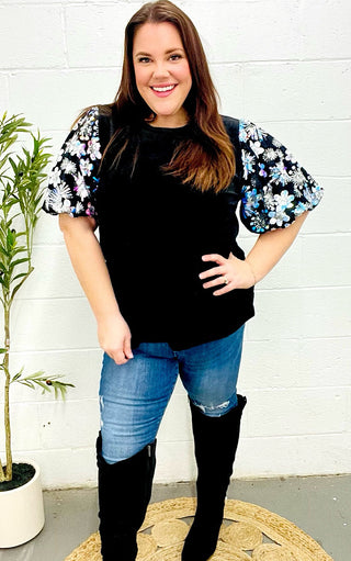 Starry Night Black Velvet Sequin Top, SM-3X