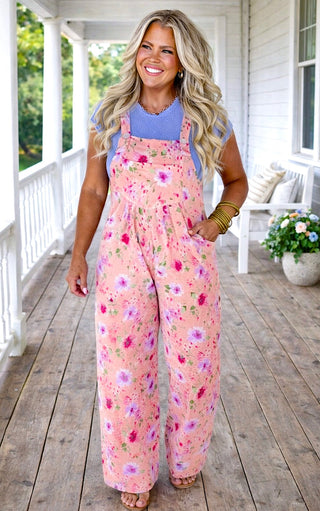 Freshly Picked Pink Floral Overalls