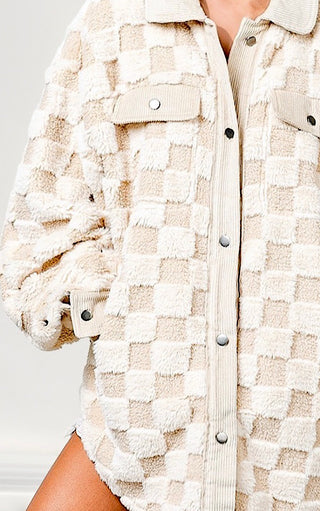 Snowbound Plaid Plush Checkered Shacket, SM-2X