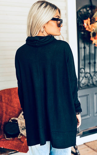 Fireside Luxe Black Cowl Neck Knit Top