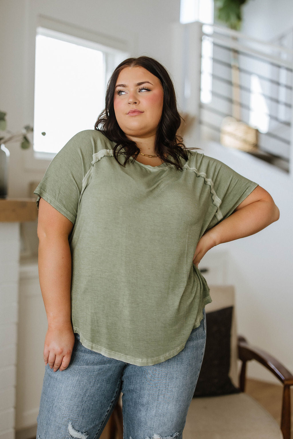 Believe In Me Olive Mineral Wash Tee, MEDIUM