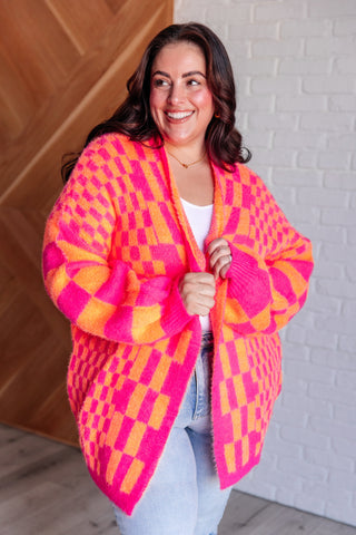 Always A Winner Pink And Orange Checkered Cardigan, SM-3X