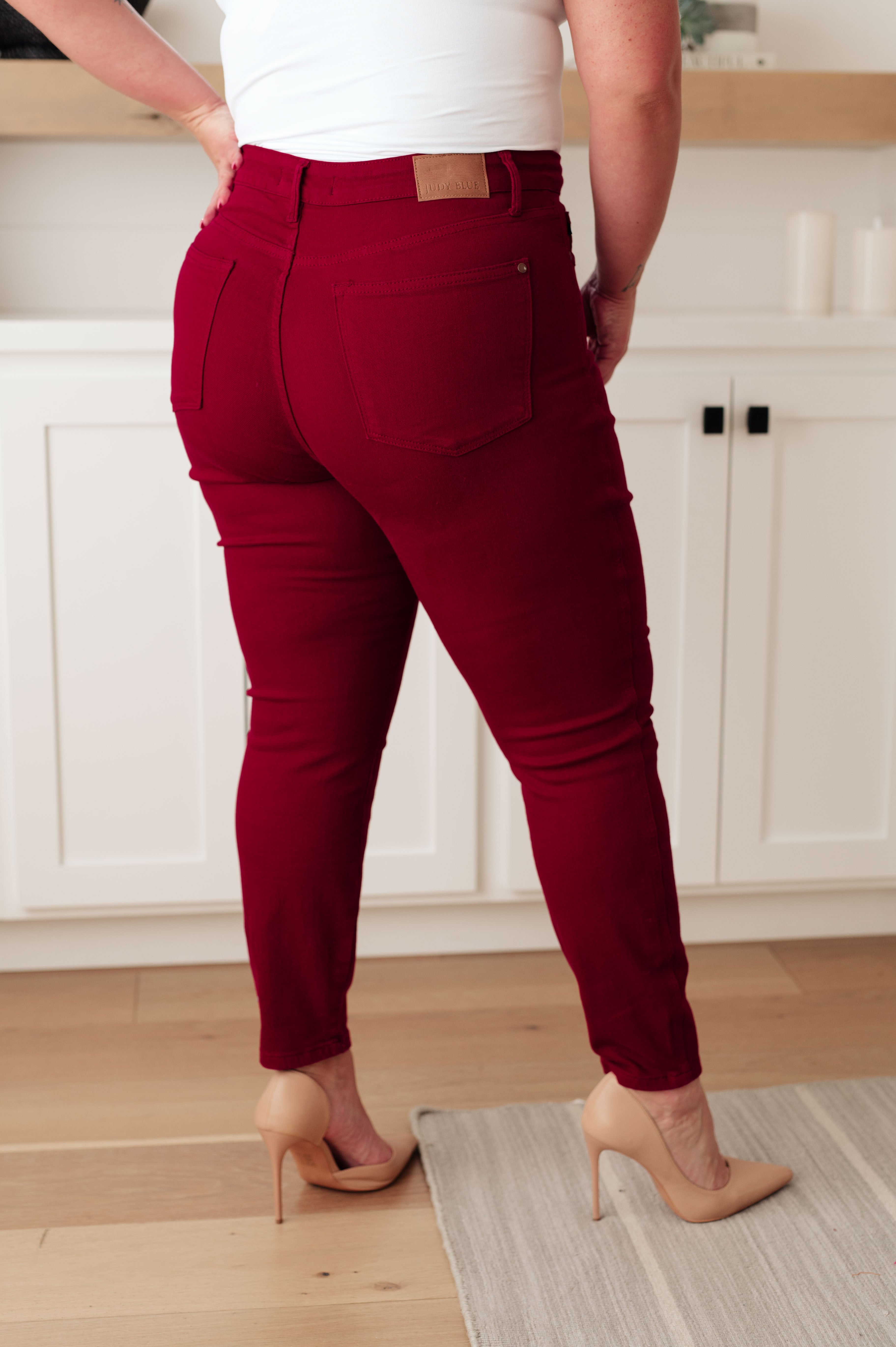 Diva Moment Deep Red Judy Blue Tummy Control Jeans, 0-24W