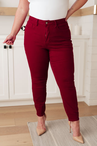 Diva Moment Deep Red Judy Blue Tummy Control Jeans, 0-24W