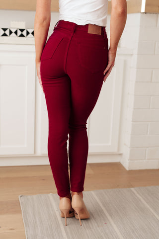 Diva Moment Deep Red Judy Blue Tummy Control Jeans, 0-24W