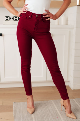 Diva Moment Deep Red Judy Blue Tummy Control Jeans, 0-24W