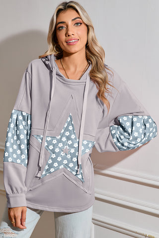 Delicacy Floral Patchwork Star Pattern Drawstring Hoodie