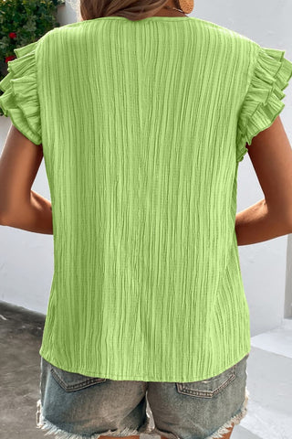 Green Butterfly Sleeve Tie Neck Top, MED & LARGE