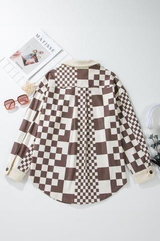 Brown Checkered Corduroy Button Up Shacket