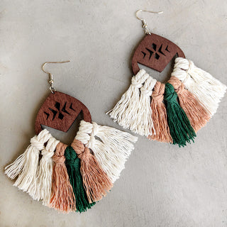 Desert Dunes Tassel Wood Earrings