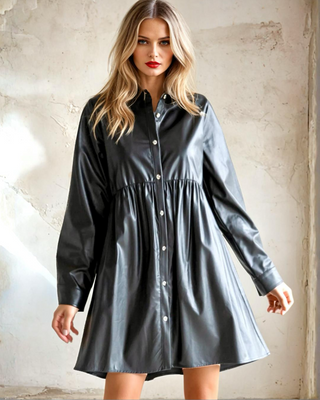 Downtown Darling Faux Leather Shirt Dress