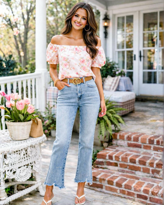 Riviera Crop Flare Raw Hem Jeans by RISEN