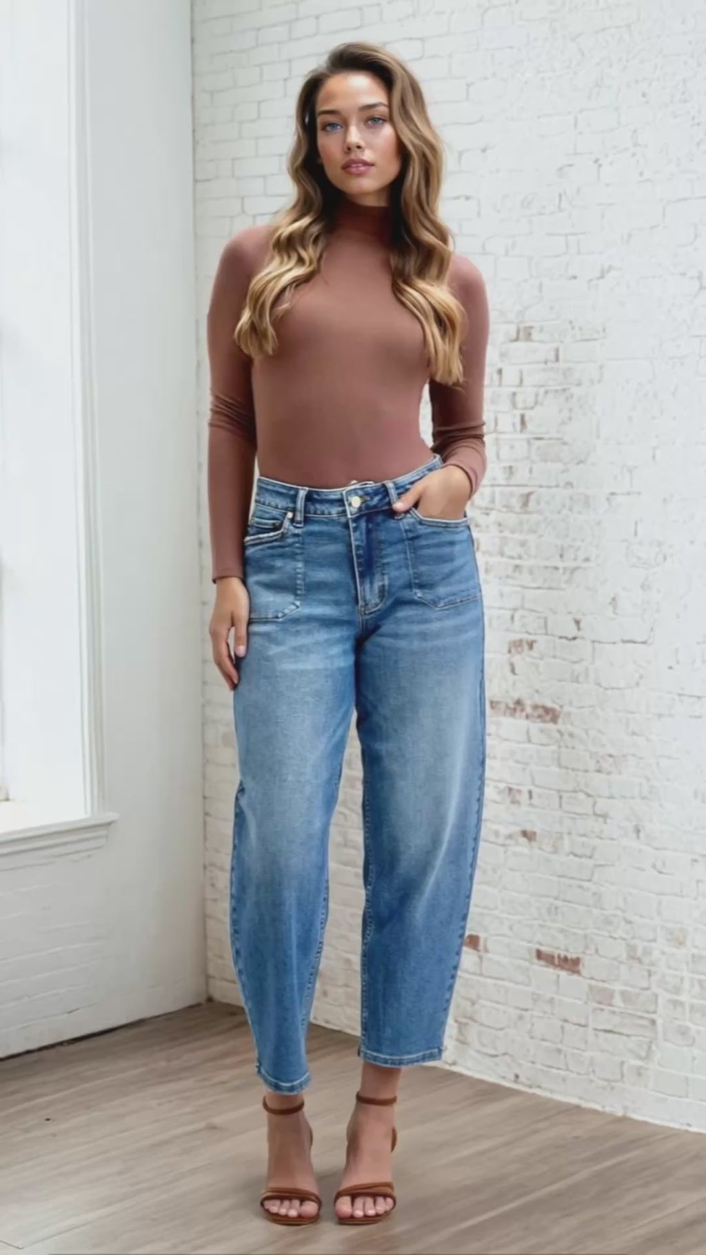 Video of Arabella Soft Barrel Cut Jeans by Judy Blue showcasing soft barrel silhouette, medium wash, and Judy Blue stretch fabric.