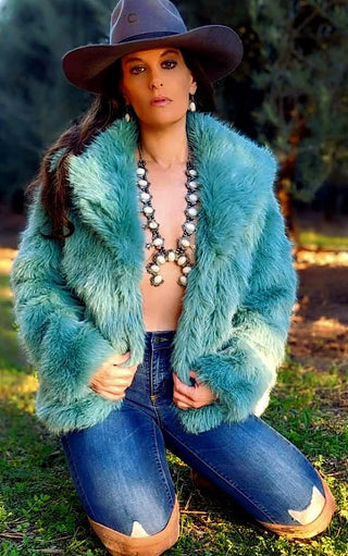 Santa’s Helper Teal Green Faux Fur Jacket, 2X