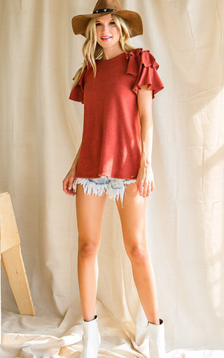 Cinnamon Twist Rust Brushed Knit Top