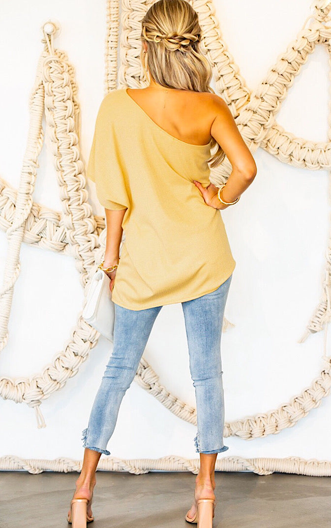 Edge Of Autumn Golden Yellow One Shoulder Top, SMALL