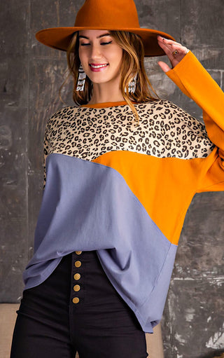 Easy To Love Leopard Print Colorblock Top